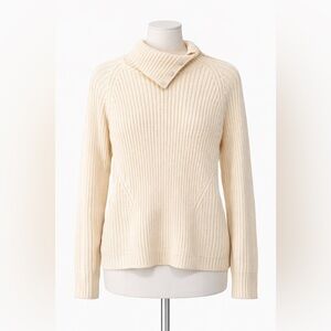 Lands' End Cotton Women's Cream Cowl Neck Sweater large